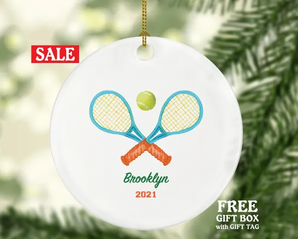 Tennis Player Racket with Ball Gamer Christmas Ornament - Personalized Sports Custom Name Gift Coach Team Hobby Fan Gift