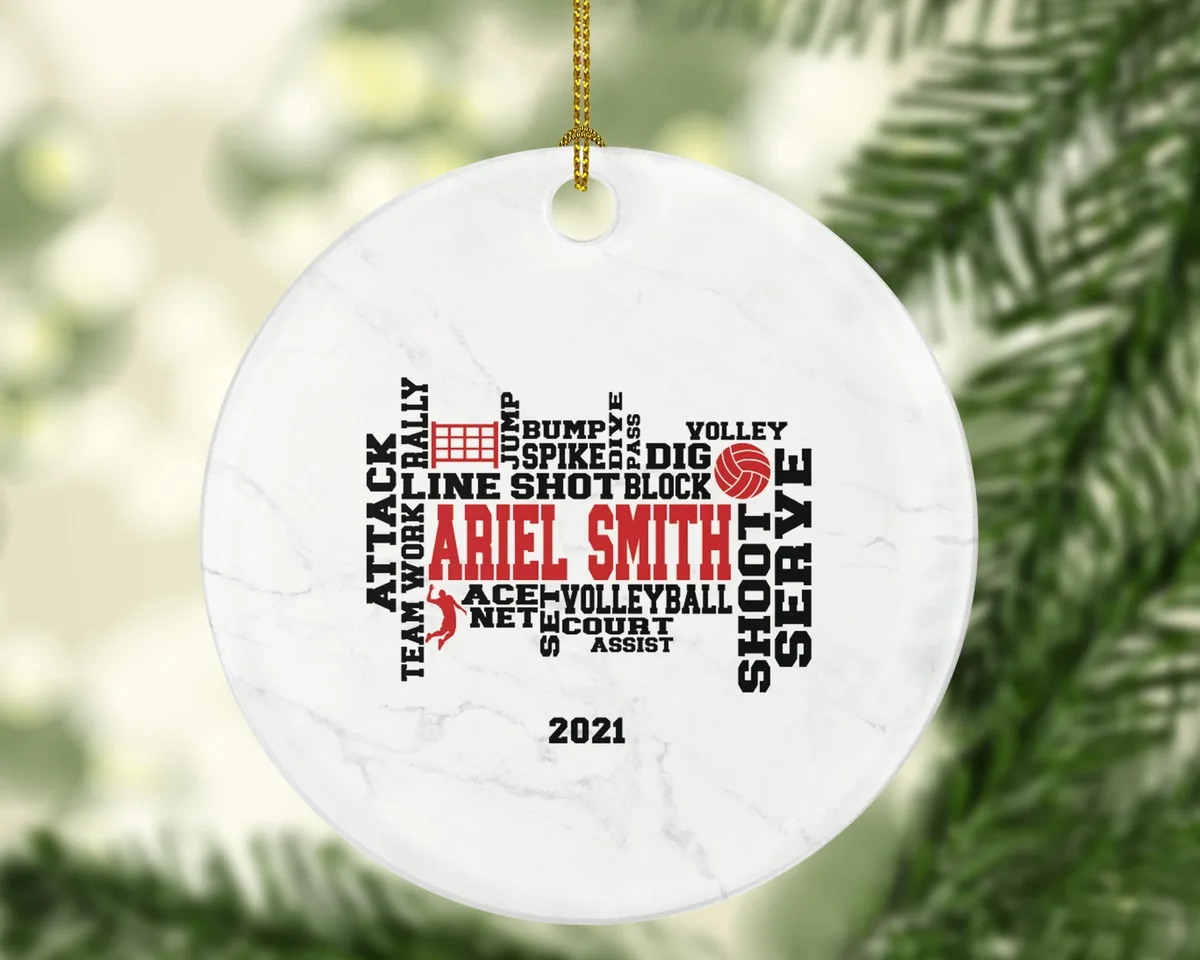 Volleyball Team Player Sports Christmas Ornament, Coach Gift Game Playing Personalized Gamer Custom Ball with Name Fan Hobby