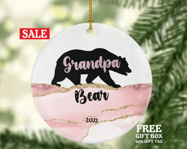 Grandpa Bear Ornament, Grandpa Bear Gift, Grandparent Pregnancy Announcement, Father's Day Gift