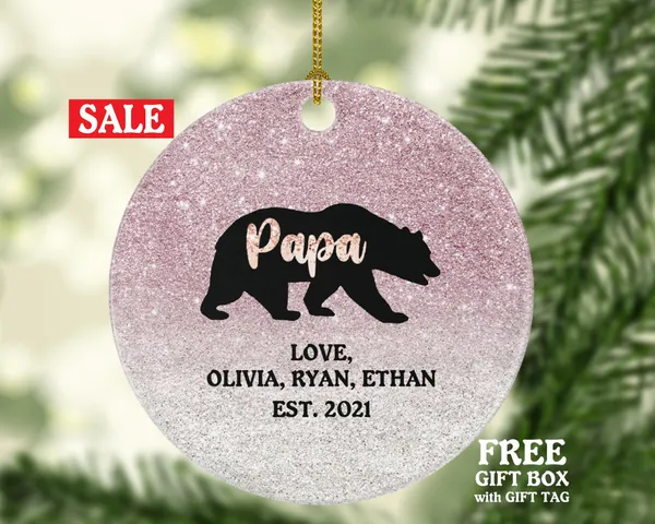 Papa Bear Ornament, Gift for Men, Papa Bear Gift, Father's Day Gift, Christmas Ornament for Dad