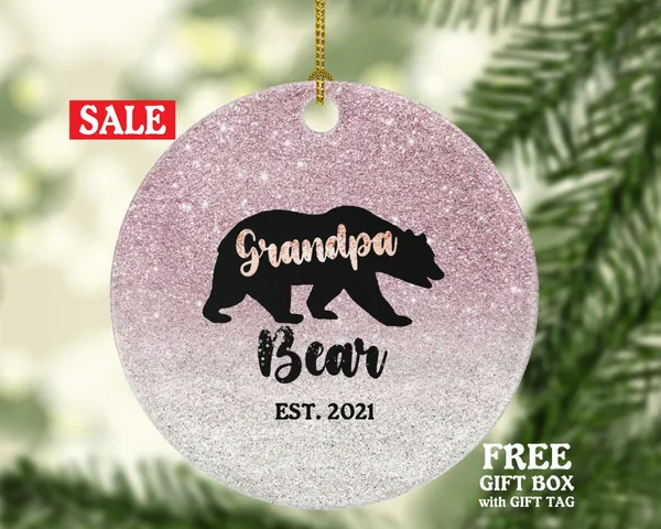 Grandpa Bear Ornament, Grandpa Bear Gift, Grandparent Pregnancy Announcement, Father's Day Gift