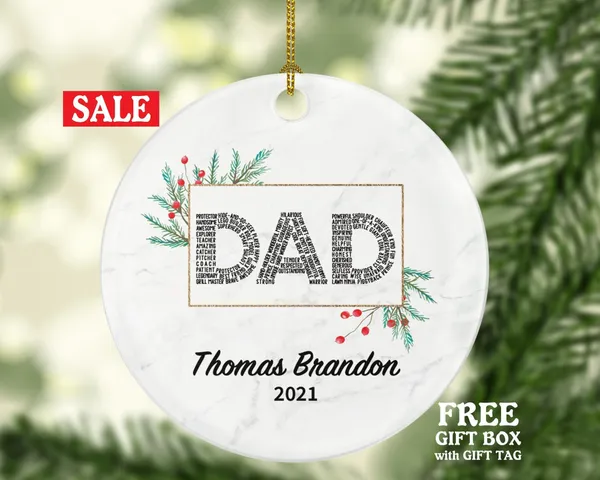 Dad Personalized Christmas Ornament, Best Dad Ever Custom First Gift from Daughter Son Wife