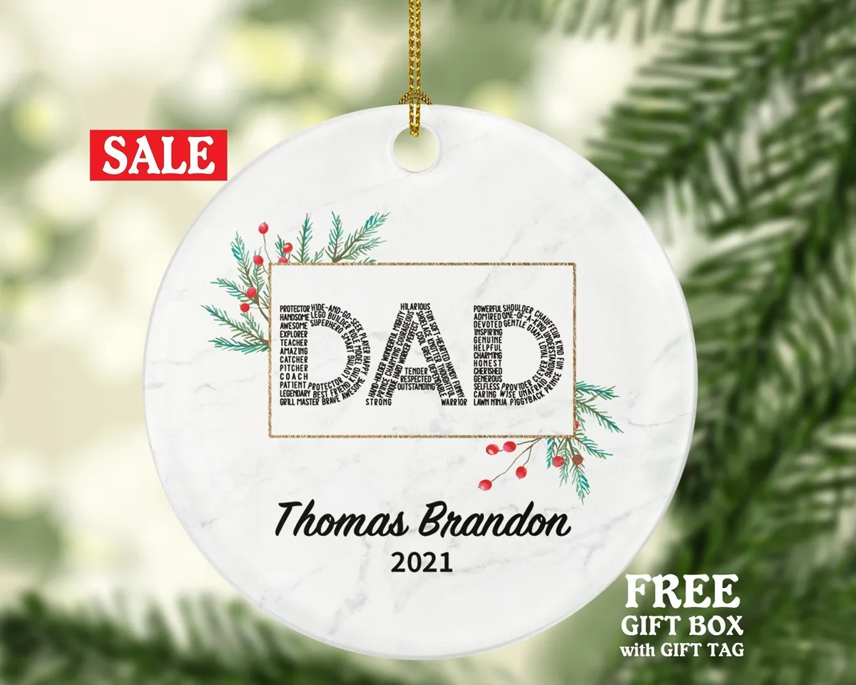 Dad Personalized Christmas Ornament, Best Dad Ever Custom First Gift from Daughter Son Wife