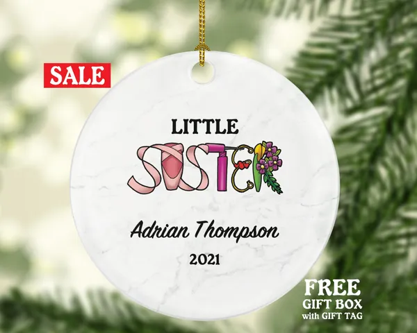 Little Sister Personalized Christmas Ornament, Best Sister Ever Gift from Sibling