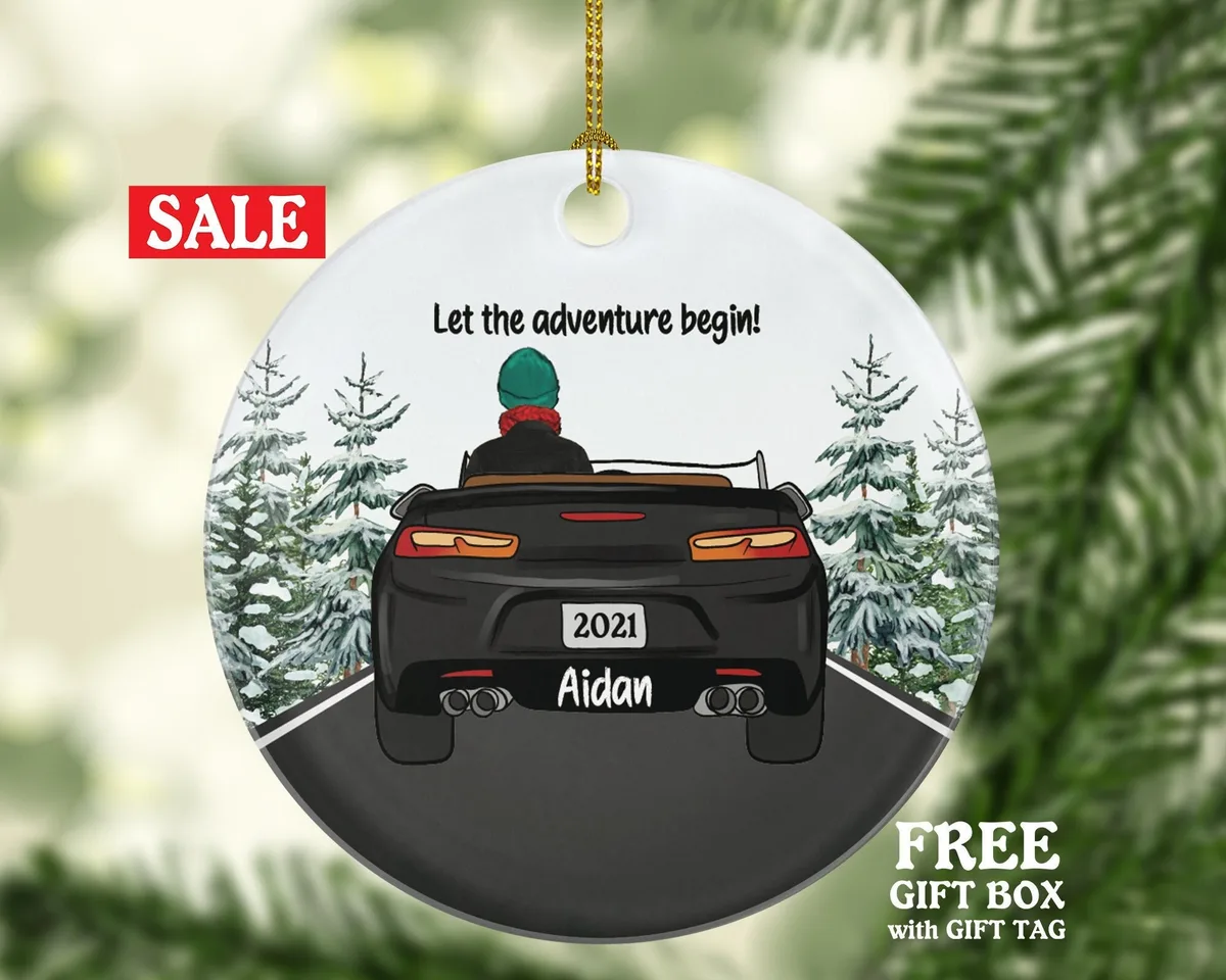 Personalized New Driver Christmas Ornament Boy Male Car Driving Convertible New License Owner Driver's License Plate Custom Gift For Teenage