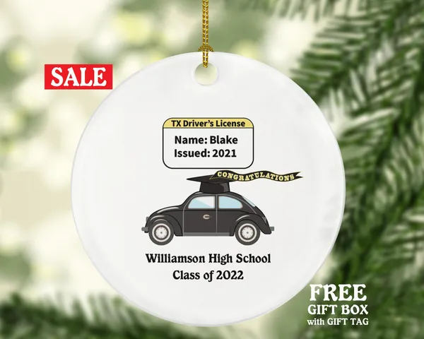 New Driver Christmas Ornament for High School Graduate - Personalized Car Driving New License Owner Driver's License Teenage Custom Gift