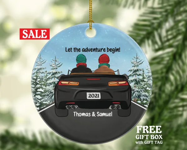 Driving Car Friends Christmas Ornament - Traveled Together First Trip Male Boy Personalized New Car Gift for Convertible