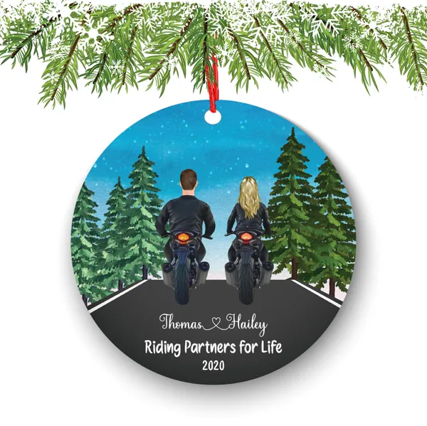 Biker Couple Motorcyclist Personalized Christmas Ornament Riding Partners Motorcycle Rider Girl Male Female Boy Ride Dirt bike
