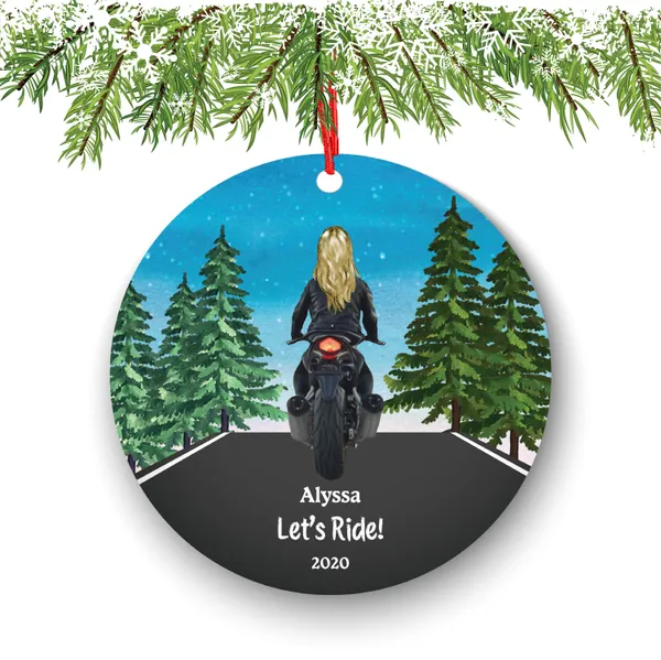 Biker Motorcyclist Personalized Christmas Ornament Motorcycle Rider Female Girl Ride Watercolor Dirt bike Motocross Cyclist Cycling Custom