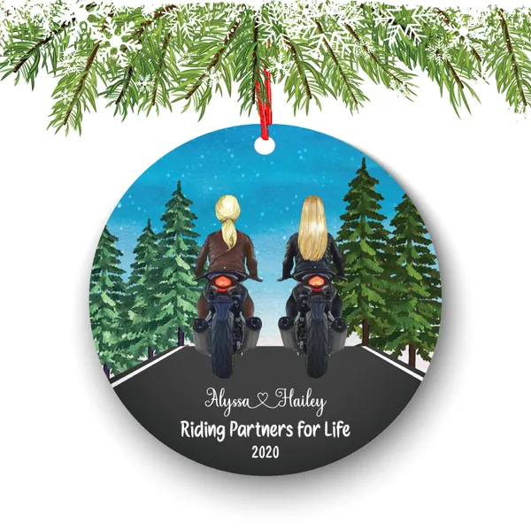 Biker Motorcyclist Personalized Christmas Ornament Motorcycle Rider Girl Female Friends Ride Live Watercolor Dirt bike Motocross Besties