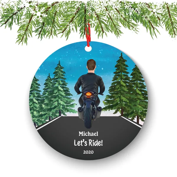Biker Motorcyclist Personalized Christmas Ornament Motorcycle Rider Boy Male Ride Live Watercolor Dirt bike Motocross Cyclist Cycling Custom