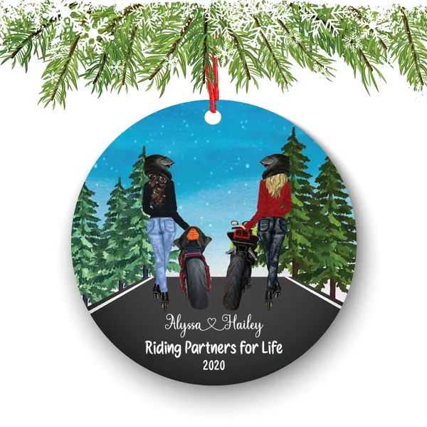 Biker Motorcyclist Personalized Christmas Ornament Motorcycle Rider Girl Female Friends Ride Live Watercolor Dirt bike Motocross Besties