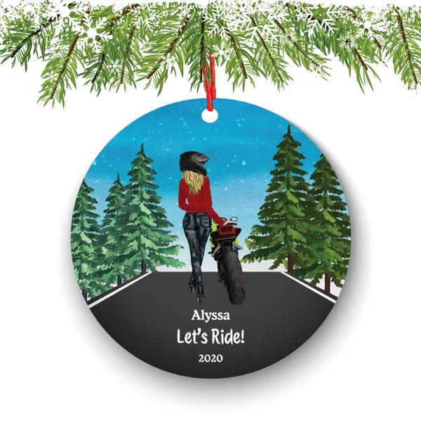 Biker Motorcyclist Personalized Christmas Ornament Motorcycle Rider Female Girl Ride Watercolor Dirt bike Motocross Cyclist Cycling Custom