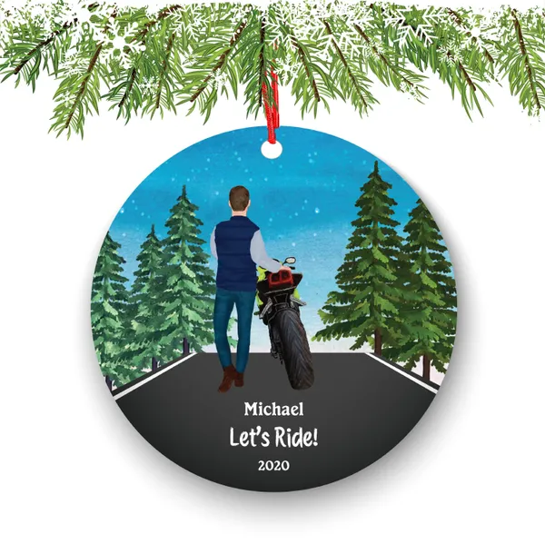 Biker Motorcyclist Personalized Christmas Ornament Motorcycle Rider Boy Male Ride Live Watercolor Dirt bike Motocross Cyclist Cycling Custom