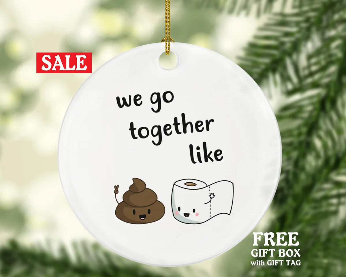 Toilet paper and poop we go together like funny emoji friends wood christmas tree holiday ornament