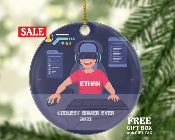 Personalized Playing Video Game Player Gamer Boy Game Christmas Ornament for Tree Gamer Boy Controller Addict
