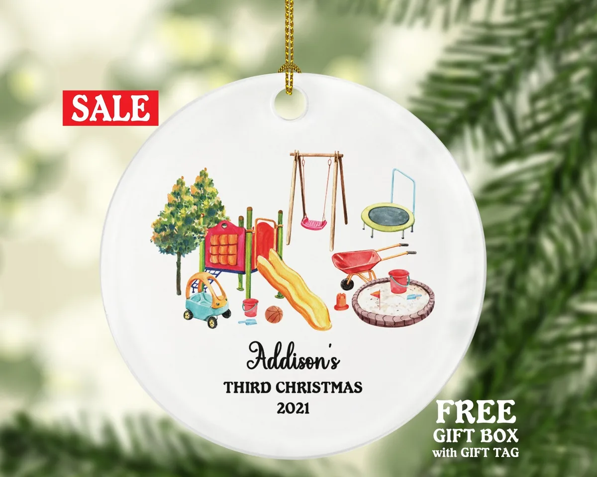 Kids Park Outdoor Playground Christmas Ornament Personalized - Custom Kids Gift - Outside Playing - First Second Third, Any Christmas