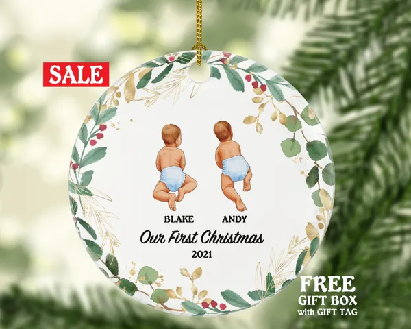Infant Baby Twins First Christmas Ornament Personalized - Newborn Baby Twins Babies Gift