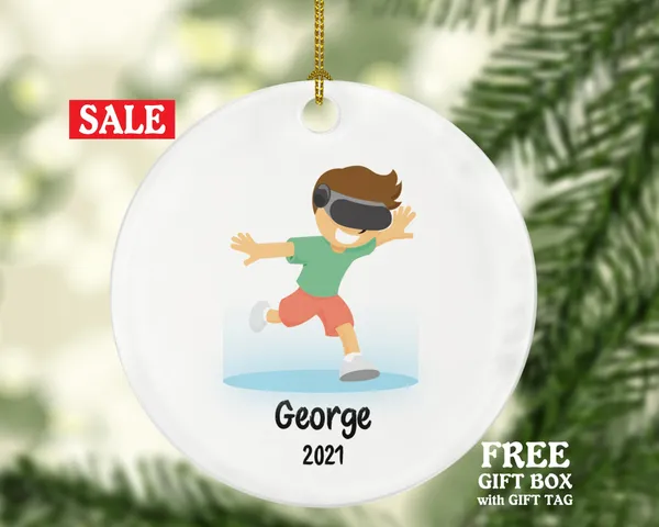 Virtual Reality Male Personalized Christmas Ornament Child for Tree Boy Kid Brown White Skin Hair Blonde Dark Black Video Gamer Game Gift