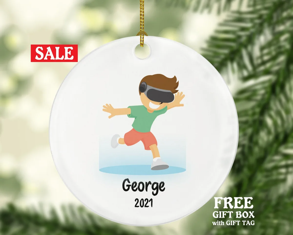 Virtual Reality Male Personalized Christmas Ornament Child for Tree Boy Kid Brown White Skin Hair Blonde Dark Black Video Gamer Game Gift