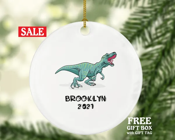 Dinosaur Christmas Ornament Personalized, T-REX Dino Custom Gift