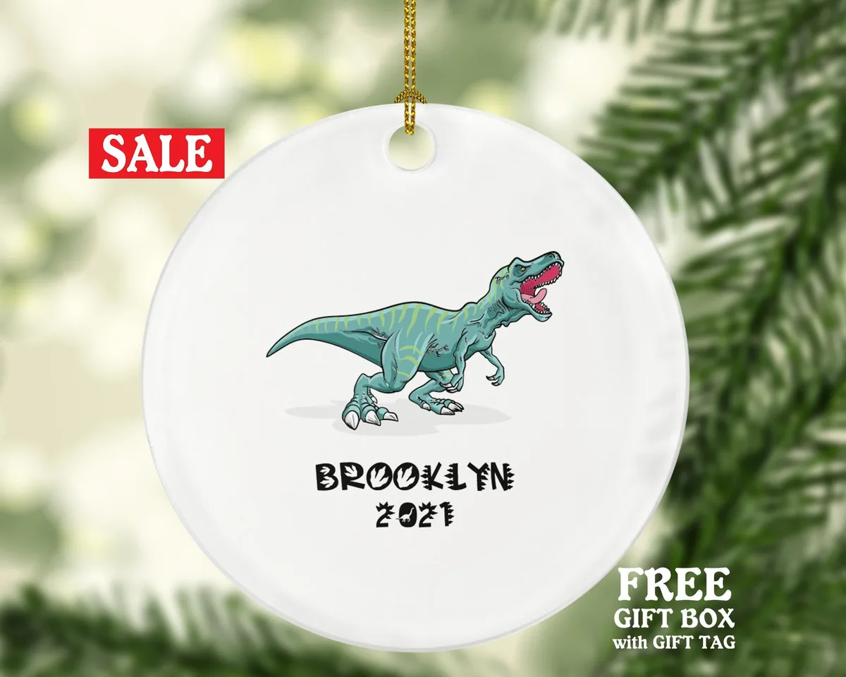 Dinosaur Christmas Ornament Personalized, T-REX Dino Custom Gift