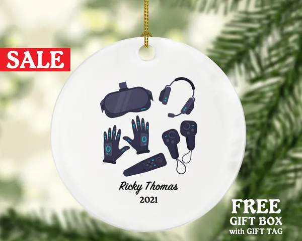 Virtual Reality Personalized Christmas Ornament -  Custom VR Video Gamer Game VR Equipment Gift