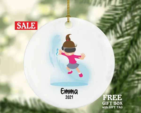 Virtual Reality Male Personalized Christmas Ornament Child for Tree Girl Kid Brown White Skin Hair Blonde Dark Black Video Gamer Game Gift