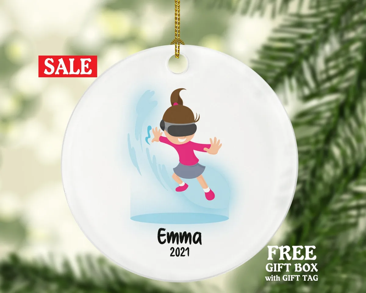 Virtual Reality Male Personalized Christmas Ornament Child for Tree Girl Kid Brown White Skin Hair Blonde Dark Black Video Gamer Game Gift