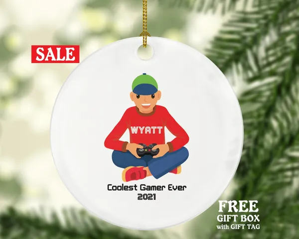 Personalized Video Game Player Gamer Boy Game Christmas Ornament for Gamer Boy Controller Addict