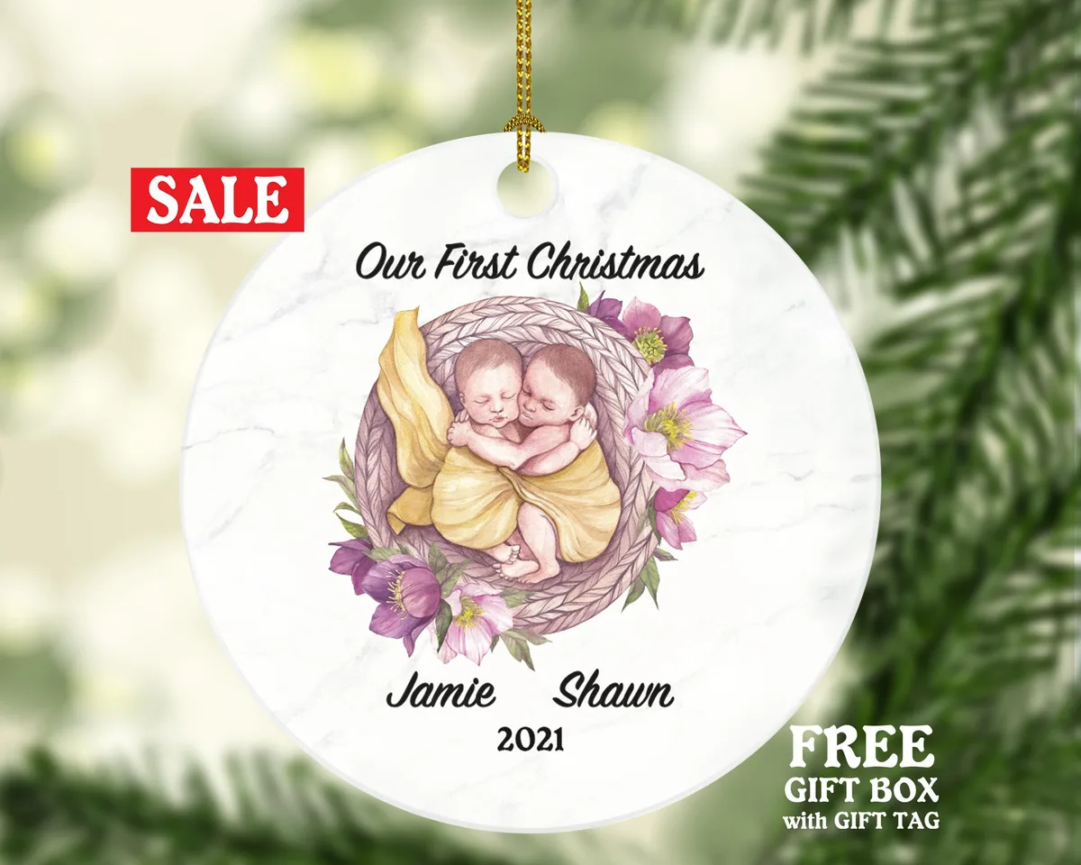 Twins First Christmas Ornament - Baby Boy or Girl Twins Infant Newborn Babies Personalized Ornament / Baby Gift