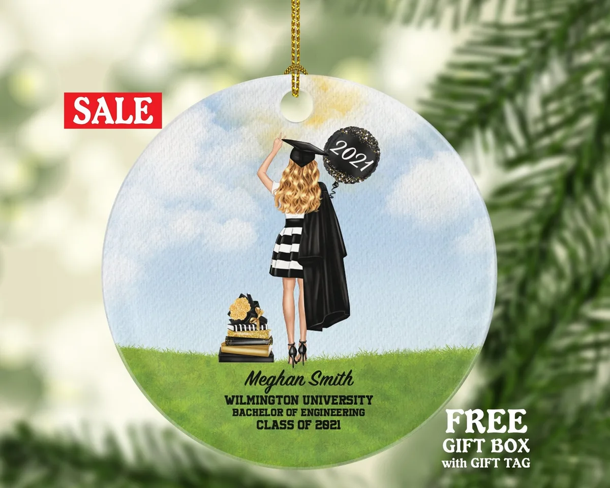 Personalized Graduation Christmas Ornament - Class of Custom Gift for Graduate Masters Bachelor Doctorate College High School Degree