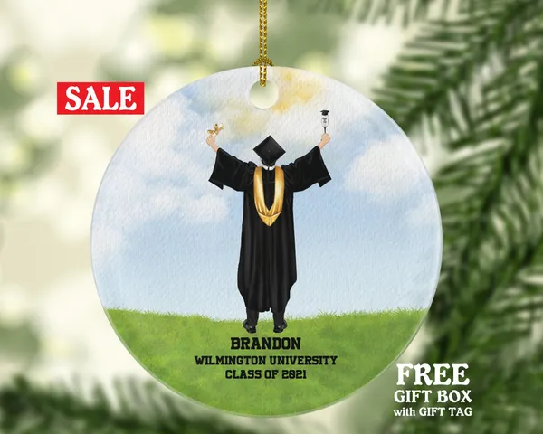 Personalized Graduation Christmas Ornament - for Boy Male Class of for Graduate Masters Bachelor Doctorate College High School Degree