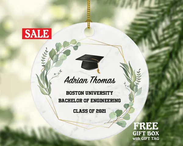 Personalized Graduation Christmas Ornament - Class of Custom Gift for Graduate Masters Bachelor Doctorate College High School Degree