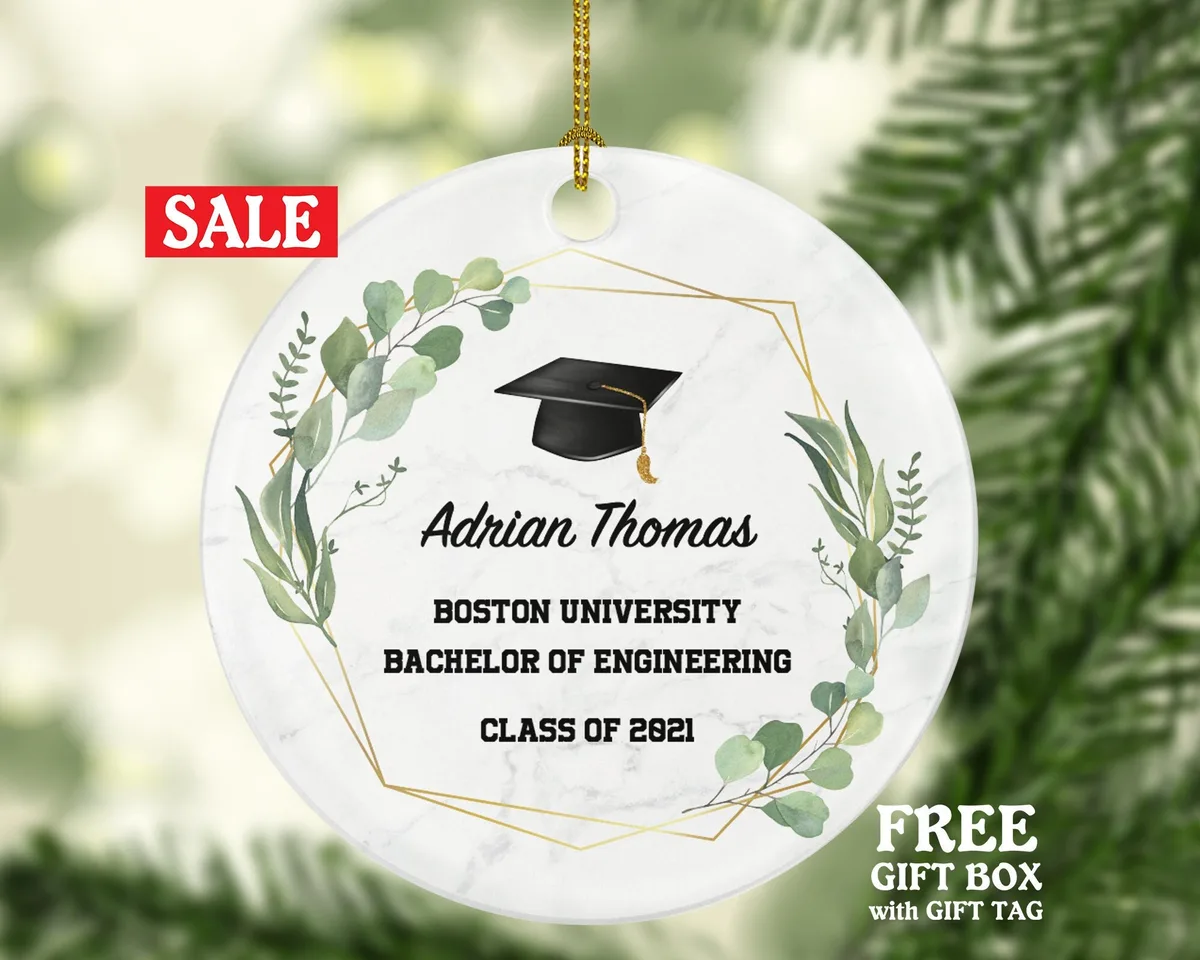 Personalized Graduation Christmas Ornament - Class of Custom Gift for Graduate Masters Bachelor Doctorate College High School Degree