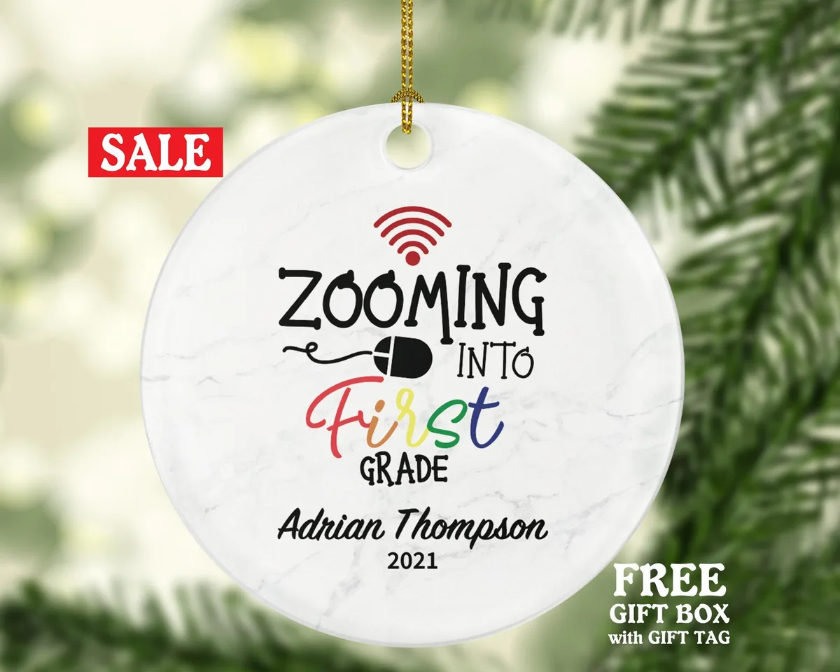 Virtual Grade Online Learning Christmas Ornament Personalized - Zoom Zooming into Grade Boy or Girl Online Schooling Remote School