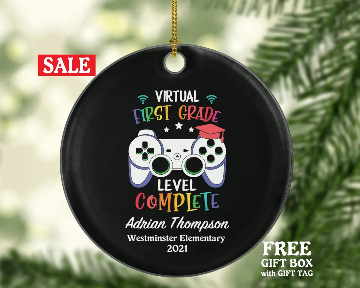Virtual Grade Graduation Online Learning Christmas Ornament Personalized - Gamer Boy or Girl Online Schooling Remote School