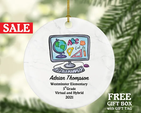Virtual Grade Graduation Online Learning Christmas Ornament Personalized - Boy or Girl Online Schooling Remote School