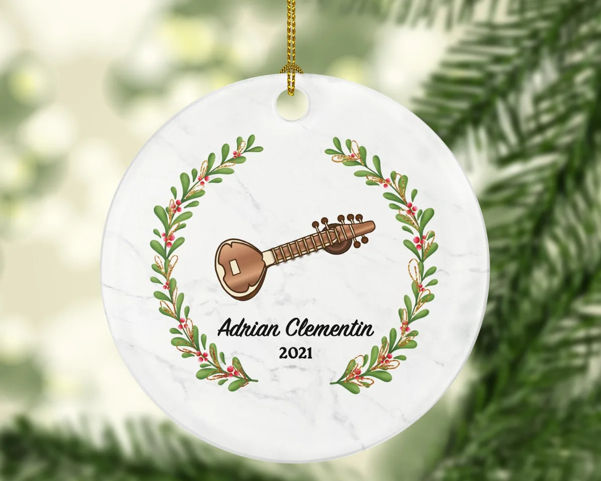 Sitar Christmas Ornament Personalized - Sitar Musical Instrument Playing Gift for Sitar Player - Custom Name Year