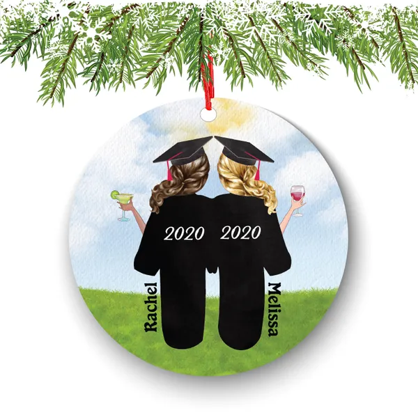 Personalized Graduation Christmas Ornament Class of 2020 2021 for Graduate Female Bff Besties Masters Bachelor Doctorate College High School