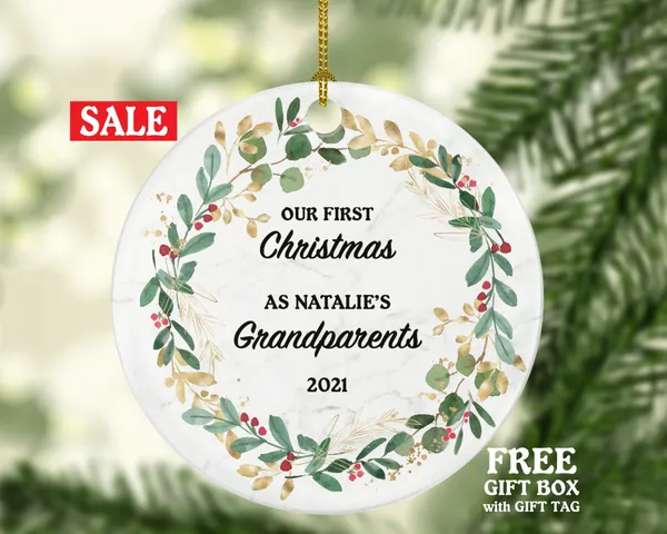 Grandparents First Christmas Ornament Personalized, As Grandma and & Grandpa Custom Gift First Christmas