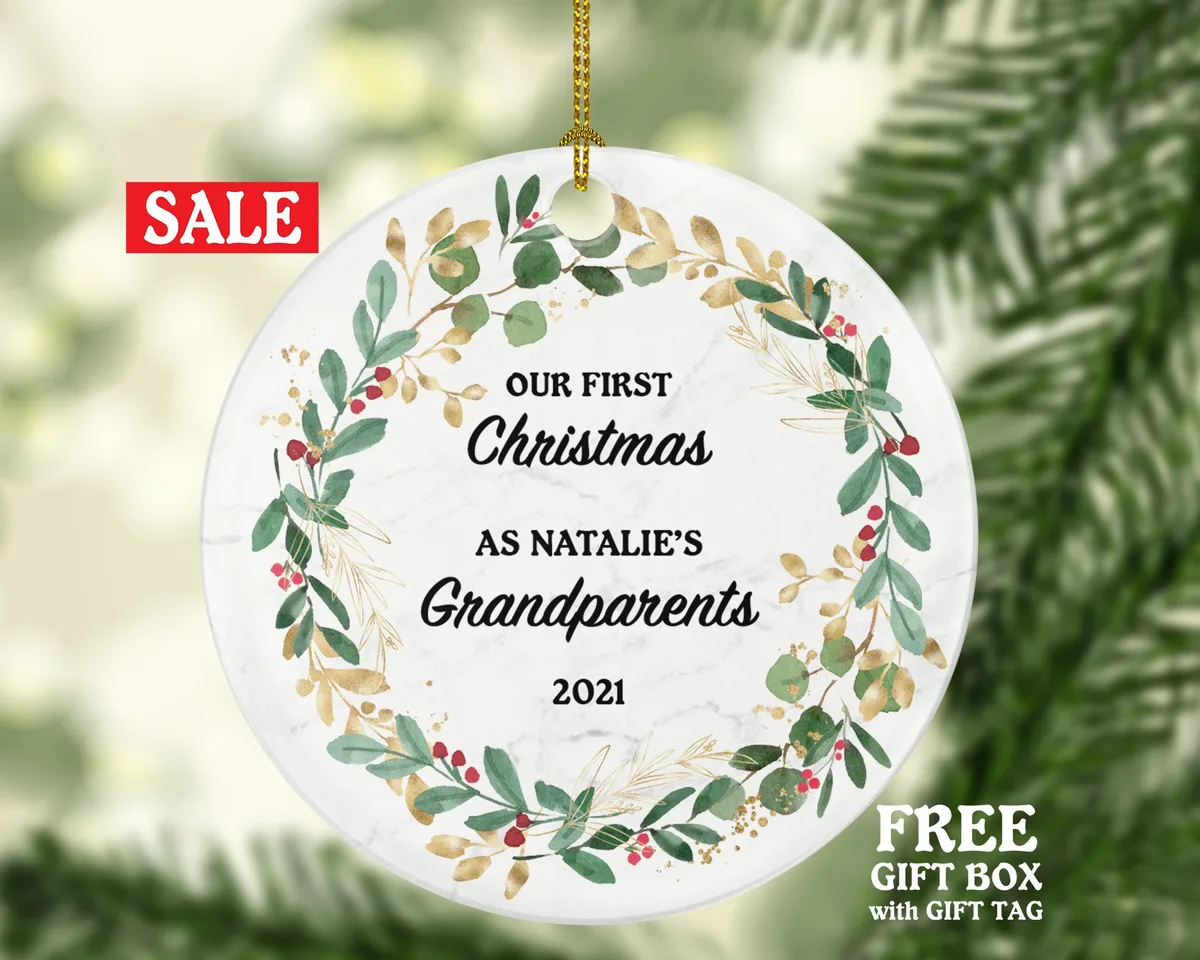 Grandparents First Christmas Ornament Personalized, As Grandma and & Grandpa Custom Gift First Christmas