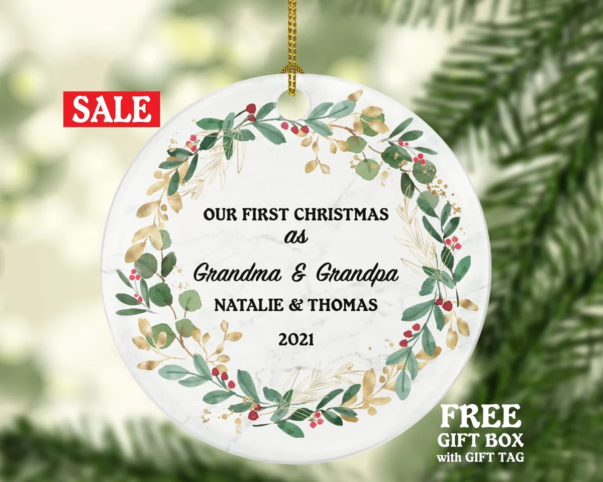 Grandparents First Christmas Ornament Personalized, As Grandma and & Grandpa Custom Gift First Christmas
