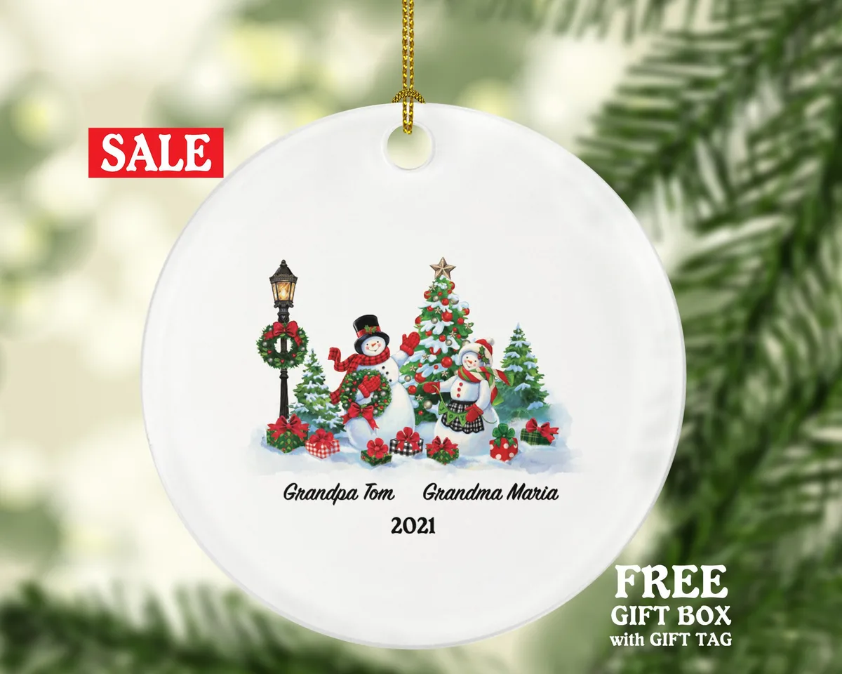 Grandparents Christmas Ornament Personalized, Grandma and Grandpa Custom Gift with Names and Year
