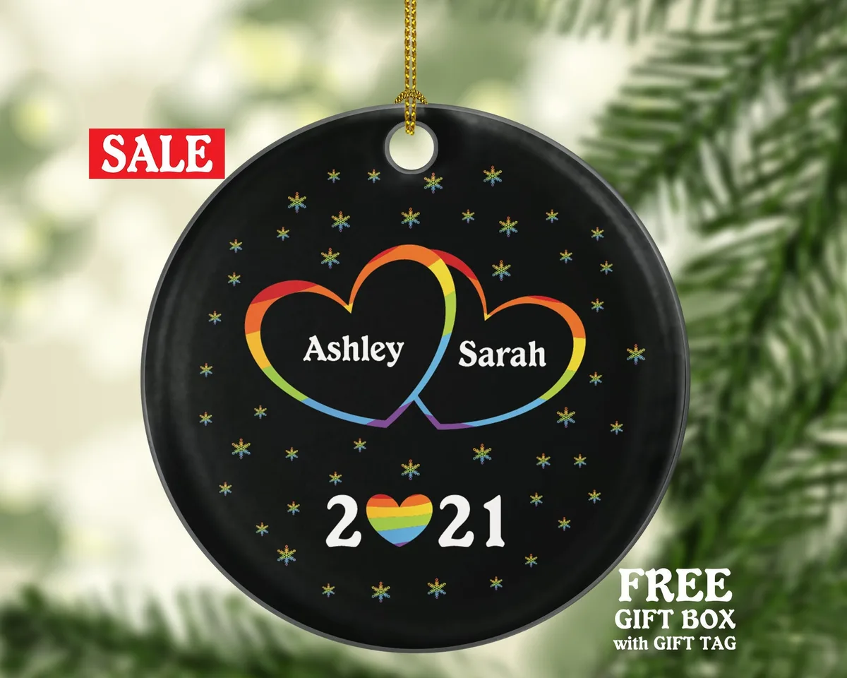 Pride Rainbow / Gay Lesbian Couple Christmas Ornament / First Christmas Ornament / Personalized Christmas Ornament / Love is Love / Same Sex