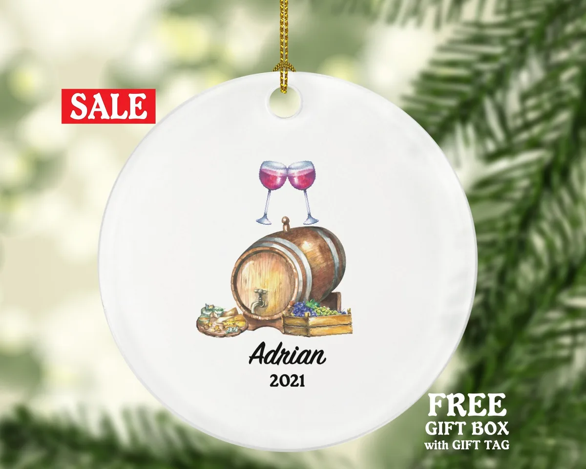 Wine Lover Christmas Ornament Personalized - Drinking Wine Drinker Wine Keg - Turning 21