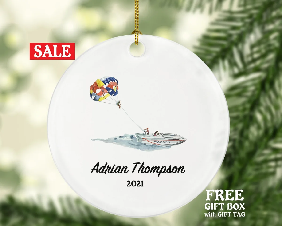 Parasailing Christmas Ornament Personalized, Vacation Parasailing Gift Water Sports, Summer Activity