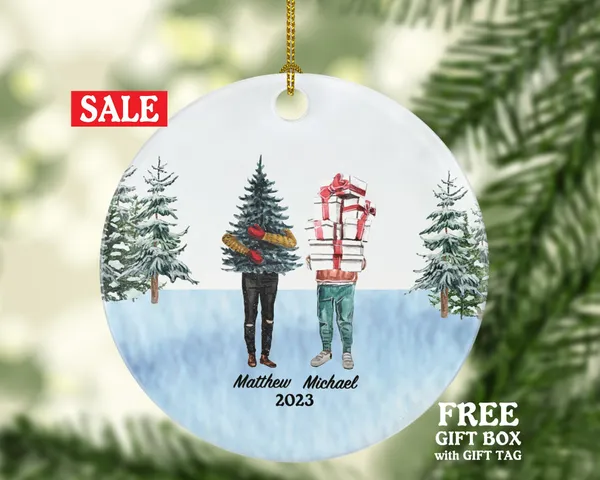 Gay Couple Christmas Ornament / Personalized Portrait Love is Love Same Sex Pride