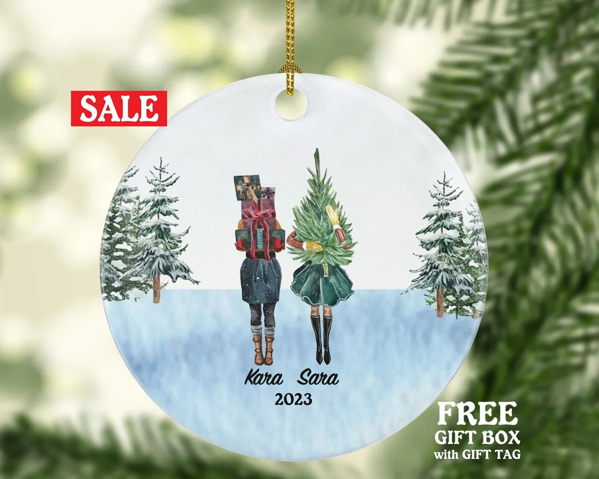 Lesbian Couple Christmas Ornament / Personalized Gay Portrait Love is Love Same Sex Pride