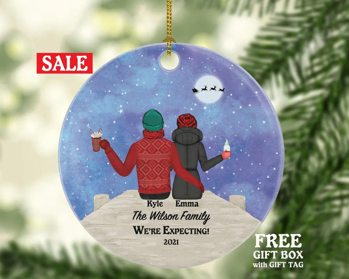 Personalized We're Expecting Christmas Ornament - Future Baby Pregnancy Announcement Gift - We are Expecting Present for Pregnant Mom Dad